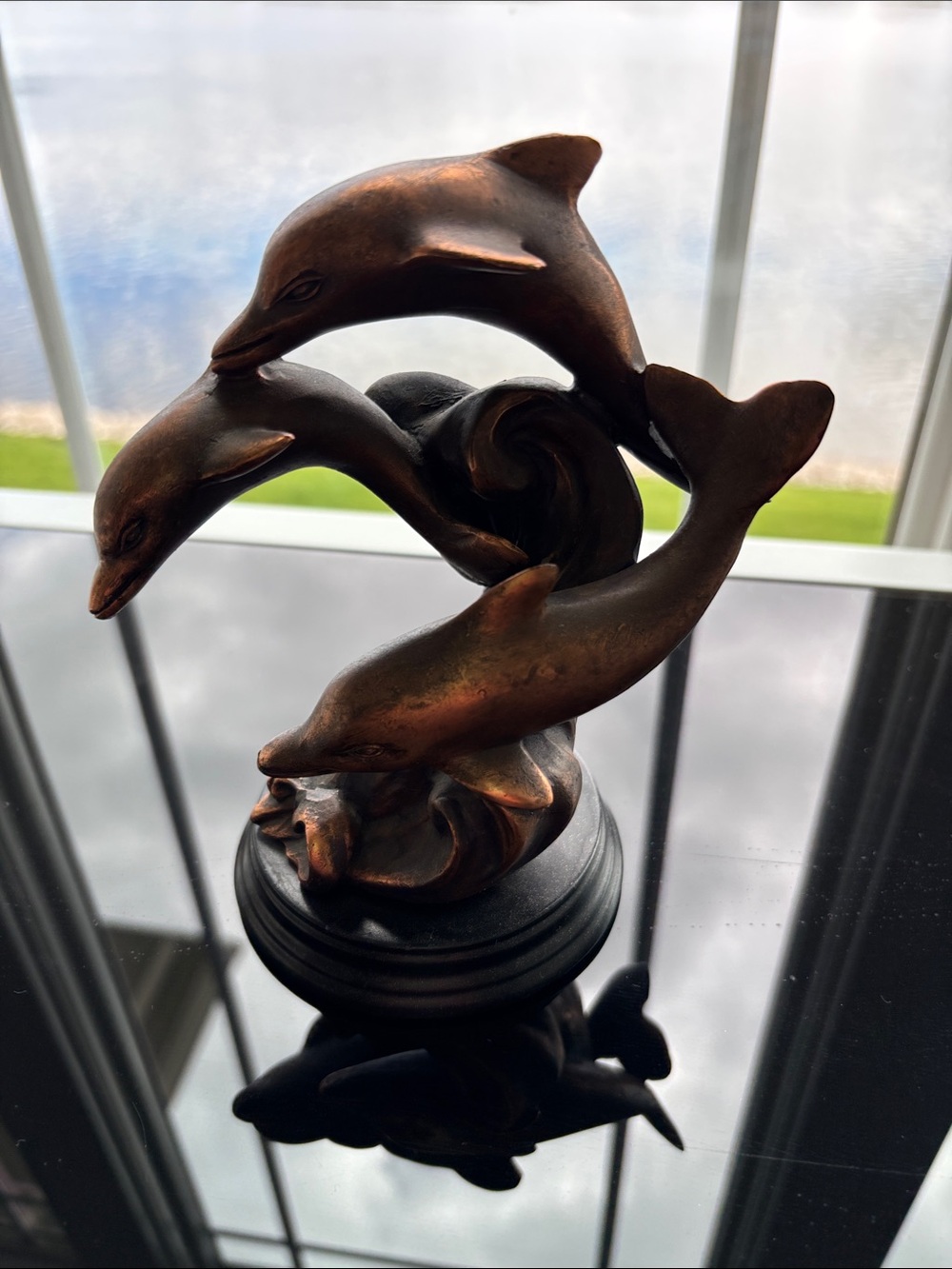 Triple Dolphin Sculpture in Bronze-Tone Finish
